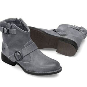BORN Regis Grey Distressed Leather Buckled Ankle Boot Size 9.5